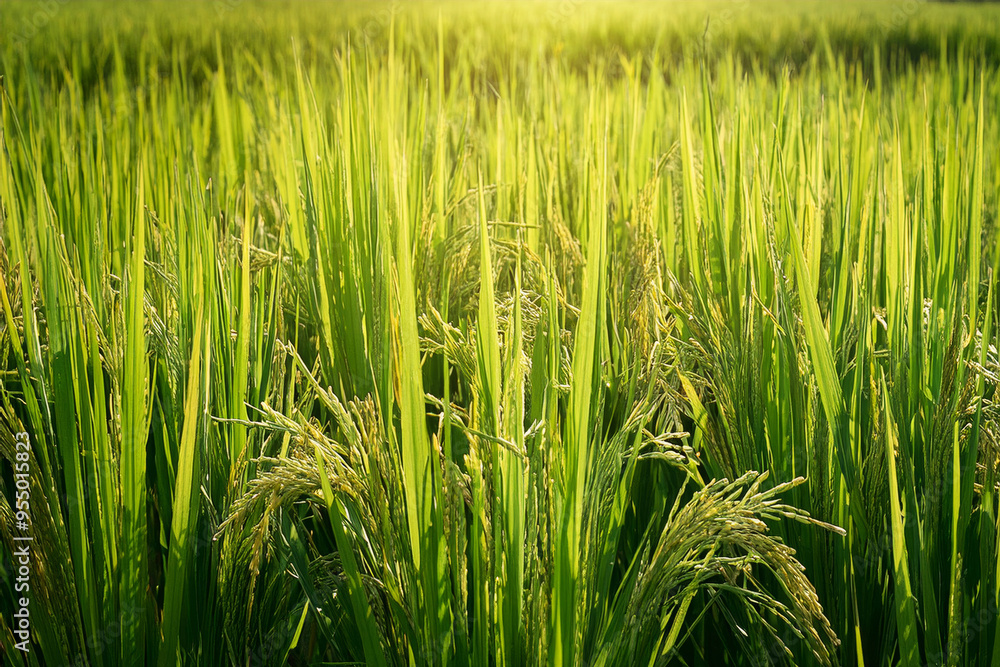 Obraz premium Green rice plants that are about to produce seeds