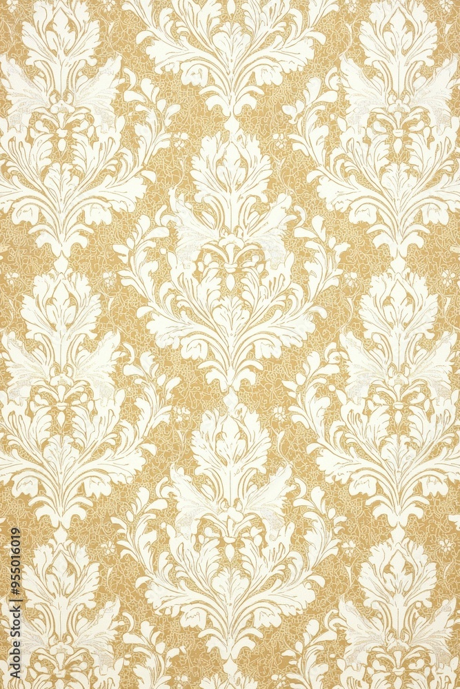 Fototapeta premium A classic damask pattern in a subdued shade of cream on a pale gold background, radiating timeless elegance