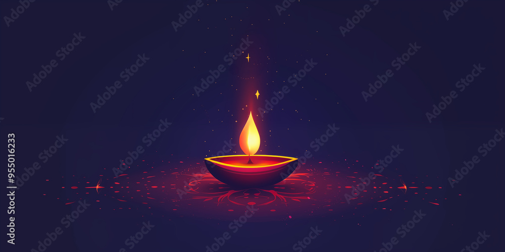 Diwali lamp illustration with candlelight on a dark night violet background. Diwali lamp illustration with candlelight on a dark night violet background.