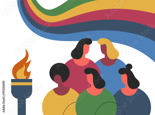 Sports athletic Girls Paralympian with a flaming torch. Sport Games 2024. Flat vector illustration.
