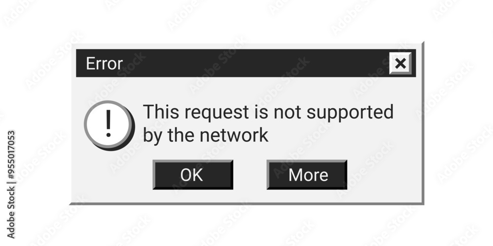 Old error notification in black style. Retro warning window message. Problem with connection. Old error notification in black style. Retro warning window message. Problem with connection.