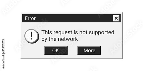 Old error notification in black style. Retro warning window message. Problem with connection.