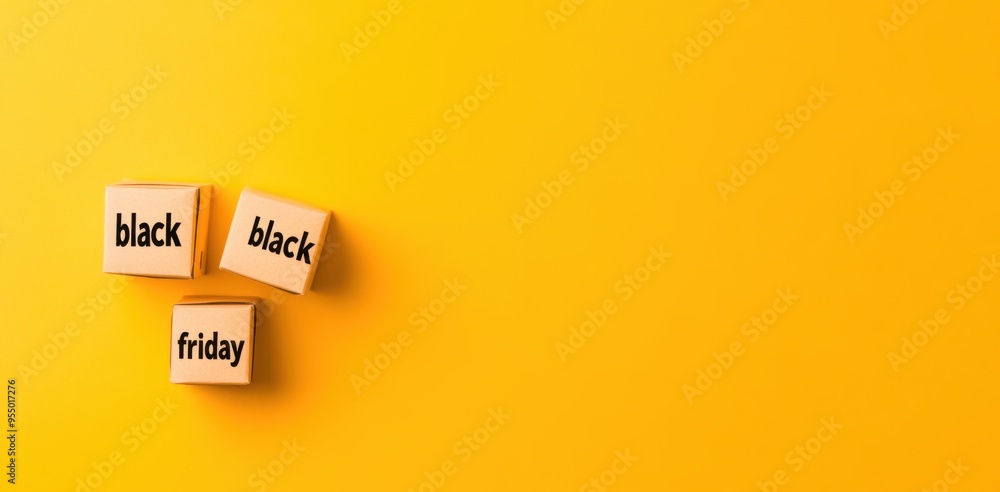 Black Friday cubes on a yellow background with copy space Black Friday cubes on a yellow background with copy space
