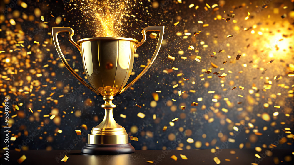a golden trophy With Gold Confetti , winning prize, celebration, AI generated a golden trophy With Gold Confetti , winning prize, celebration, AI generated