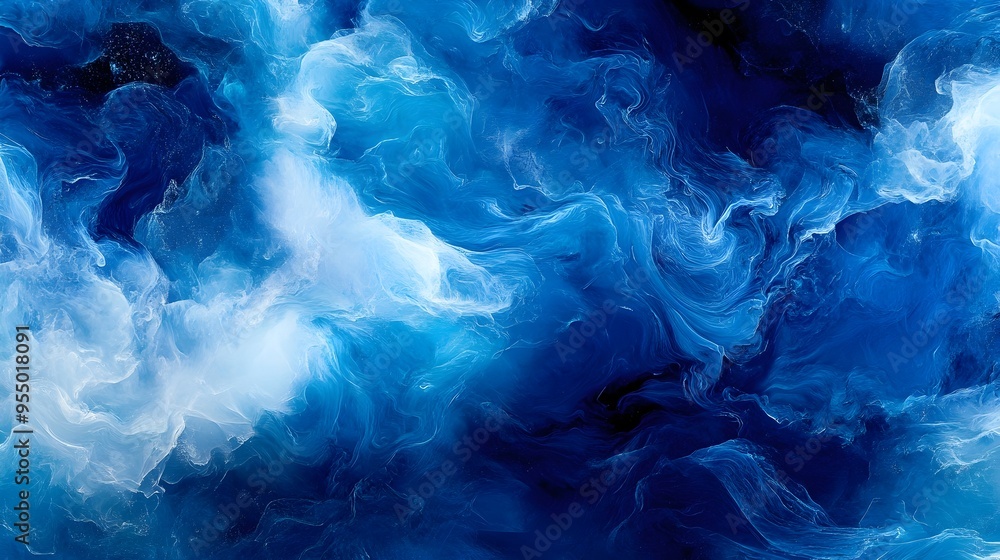 Obraz premium Captivating Fluid Motion - Dynamic Abstract Blue and White Swirling Clouds