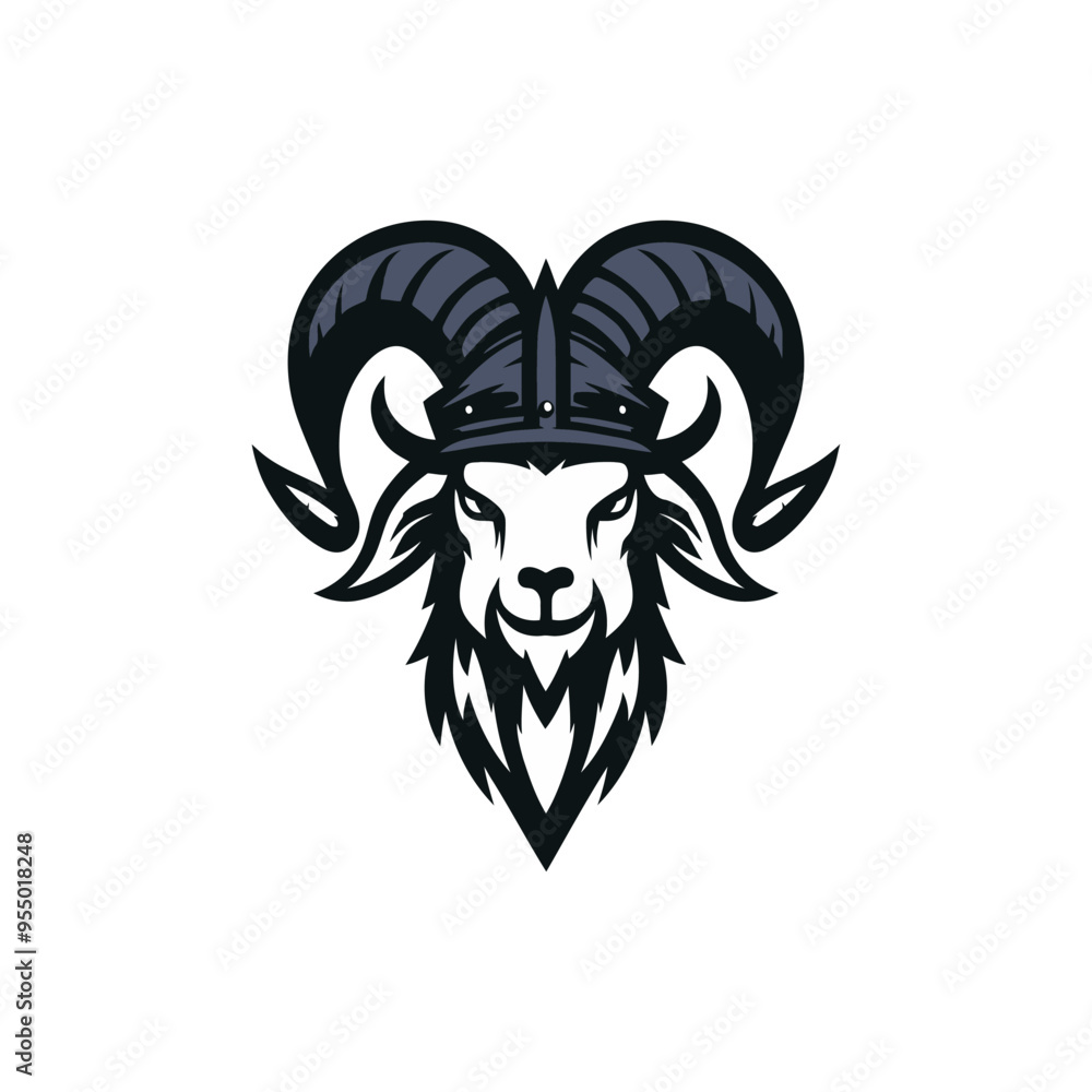 Goat Head Logo Design with Viking Helmet Goat Head Logo Design with Viking Helmet