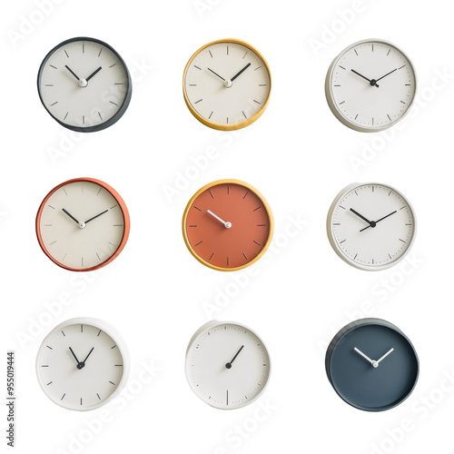 Wall-mounted clocks on Transparent background