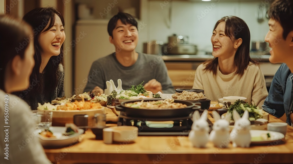 Family Enjoying Hearty Home-Cooked Meal Together in Cozy Kitchen Family Enjoying Hearty Home-Cooked Meal Together in Cozy Kitchen
