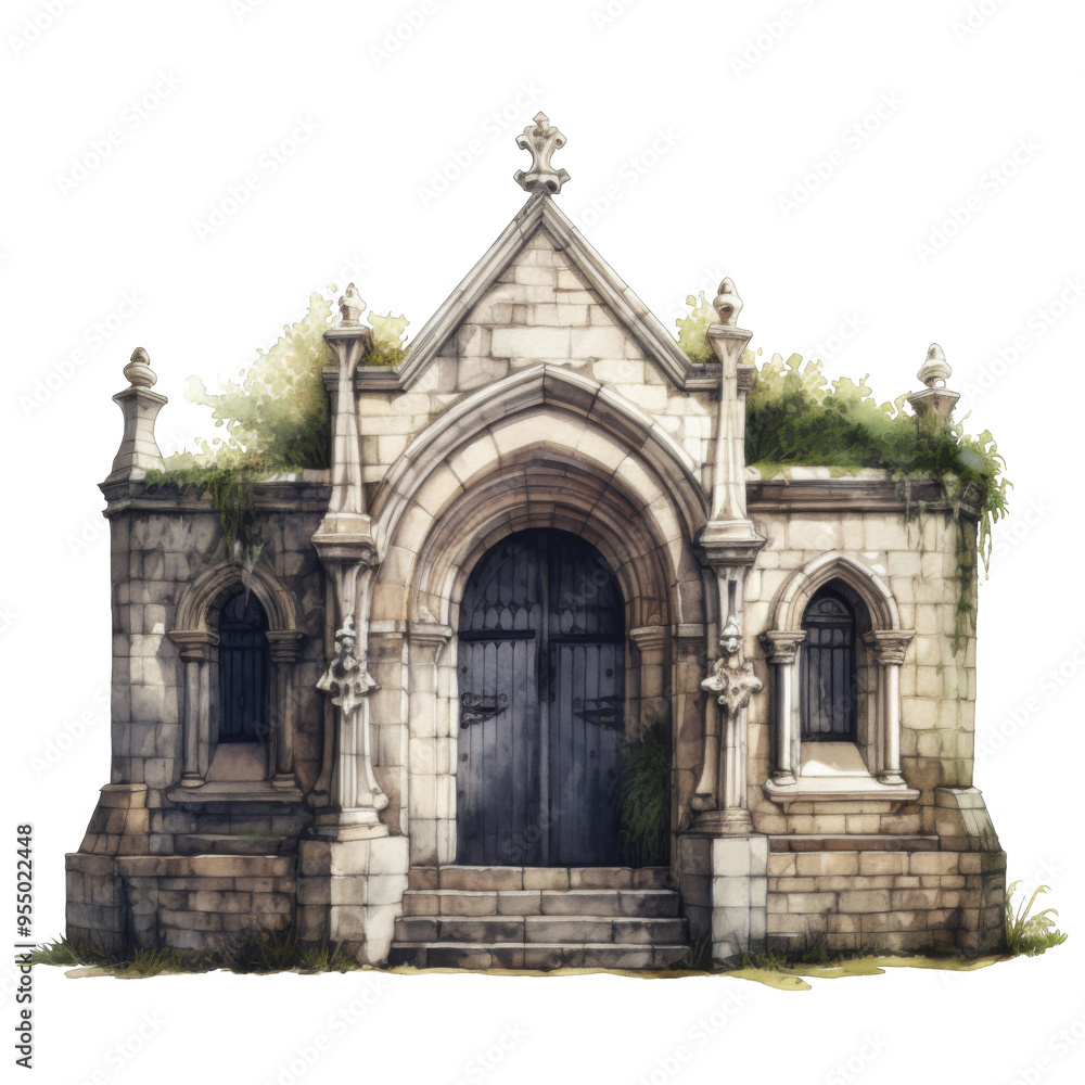 Stone Chapel with Overgrown Roof and Double Doors Stone Chapel with Overgrown Roof and Double Doors