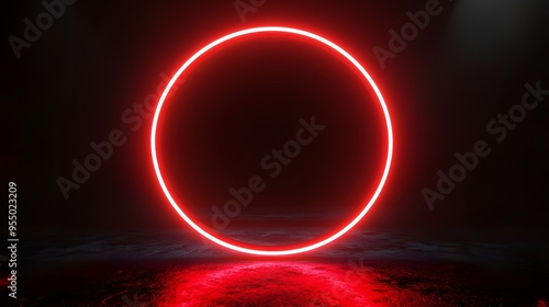  Technology red circle light stage on black background