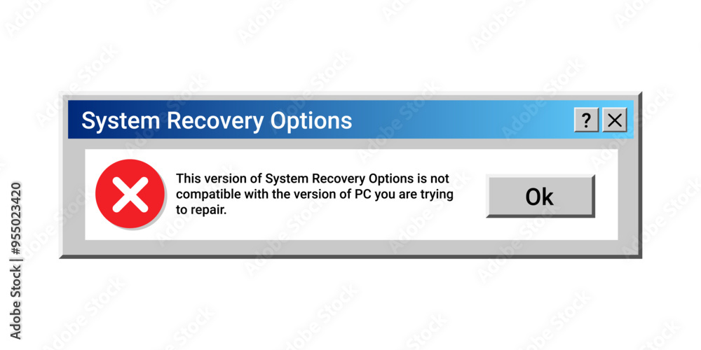 Error crash window. Virus pop-up alert. Warning message for system recovery. Message about bug in program. Error crash window. Virus pop-up alert. Warning message for system recovery. Message about bug in program.