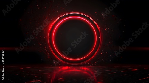
Technology red circle light stage on black background