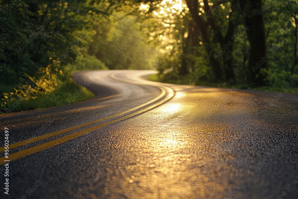 Fototapeta premium Serene Asphalt Road at Sunrise , ai