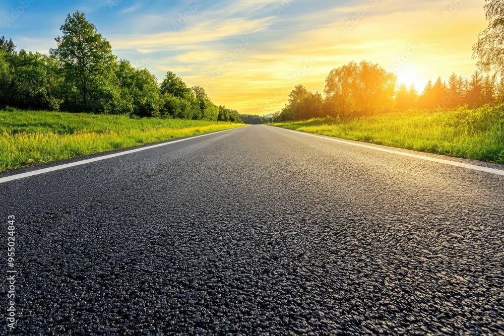 Serene Asphalt Road at Sunrise , ai Serene Asphalt Road at Sunrise , ai