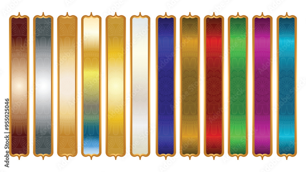 Fototapeta premium Set Of Luxury Color Golden Arabic Islamic Banner Title Frame Text Box Border Transparent Background
