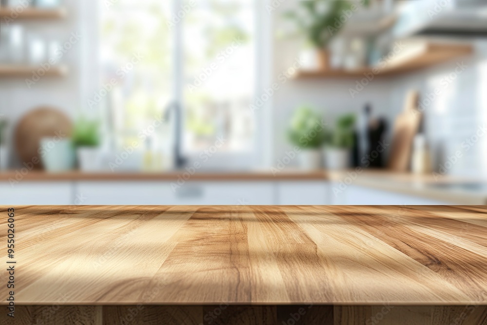 kitchen table background, wood counter top on blur of white clean abstract home interior with bokeh. used for display or montage your wooden for dining background. ai kitchen table background, wood counter top on blur of white clean abstract home interior with bokeh. used for display or montage your wooden for dining background. ai