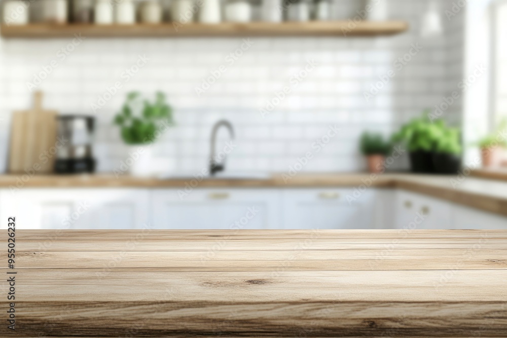 kitchen table background, wood counter top on blur of white clean abstract home interior with bokeh. used for display or montage your wooden for dining background. ai kitchen table background, wood counter top on blur of white clean abstract home interior with bokeh. used for display or montage your wooden for dining background. ai