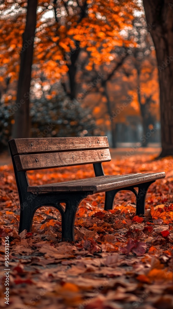 Autumn Serenity: Park Bench Amidst Vibrant Leaves Autumn Serenity: Park Bench Amidst Vibrant Leaves
