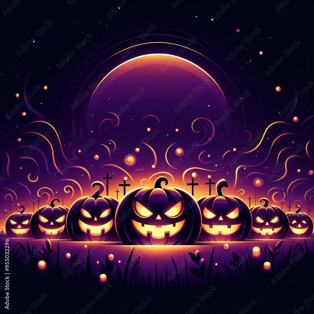 Halloween Purple Background with Jack-o-Lanterns Halloween Purple Background with Jack-o-Lanterns