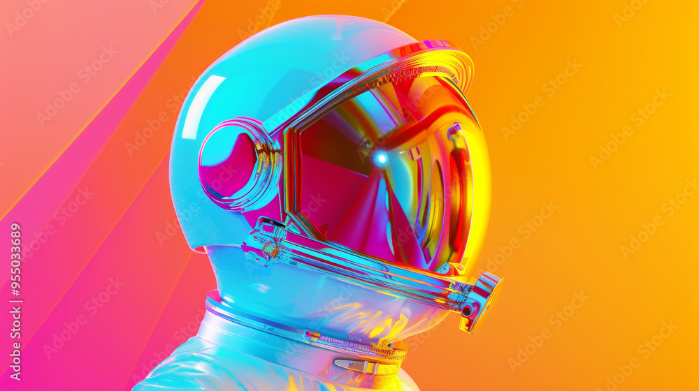 3D astronaut illustration with rainbow colorful gradient bold neon lights and pink yellow vibrant colors in futuristic cyberpunk style with glossy texture for digital cool background 3D astronaut illustration with rainbow colorful gradient bold neon lights and pink yellow vibrant colors in futuristic cyberpunk style with glossy texture for digital cool background