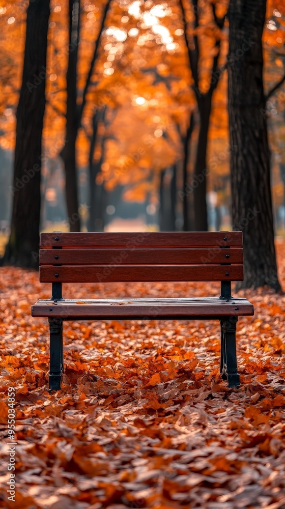 Autumn Serenity: Park Bench Amidst Vibrant Leaves Autumn Serenity: Park Bench Amidst Vibrant Leaves