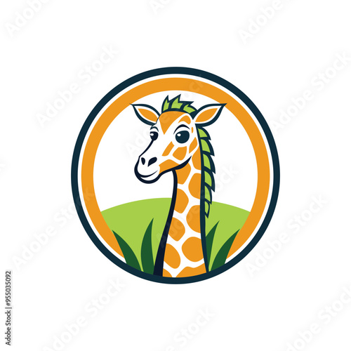 Giraffe shape mascot logo for a children's toy products or baby products company. modern flat color photo