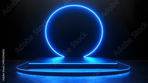 Technology blue circle light stage on black background