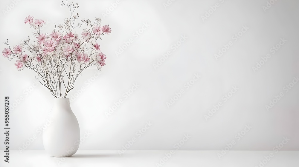 Minimalist Thai Flower Vase on White Background with Ample Copyspace Minimalist Thai Flower Vase on White Background with Ample Copyspace