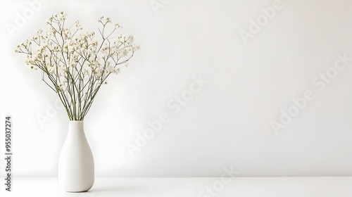 Minimalist Thai Flower Vase on White Background with Ample Copy Space