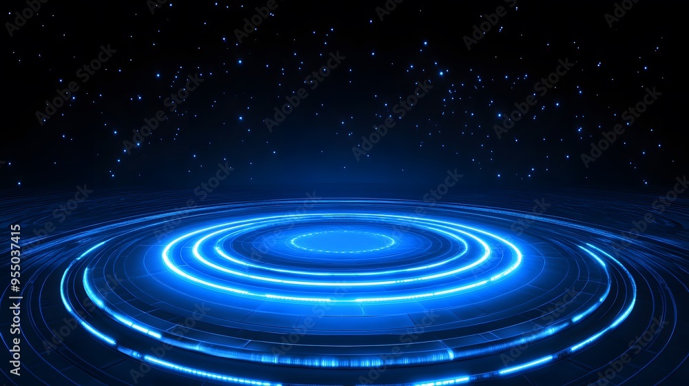 Fototapeta premium Technology blue circle light stage on black background