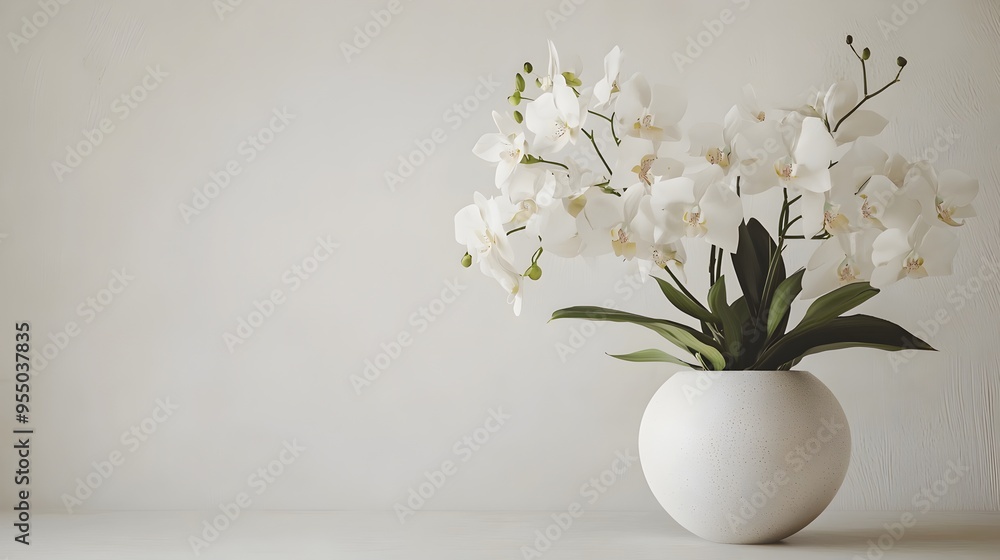 Simplistic Thai Floral Arrangement in Vase on White Background with Clear Copy Space Simplistic Thai Floral Arrangement in Vase on White Background with Clear Copy Space