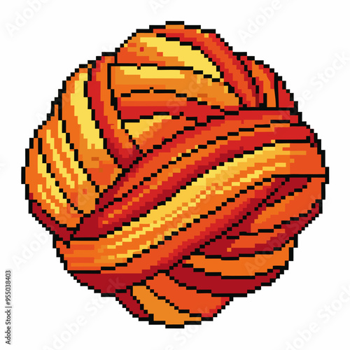 Vibrant Pixel Art Yarn Ball Illustration in Reds and Oranges