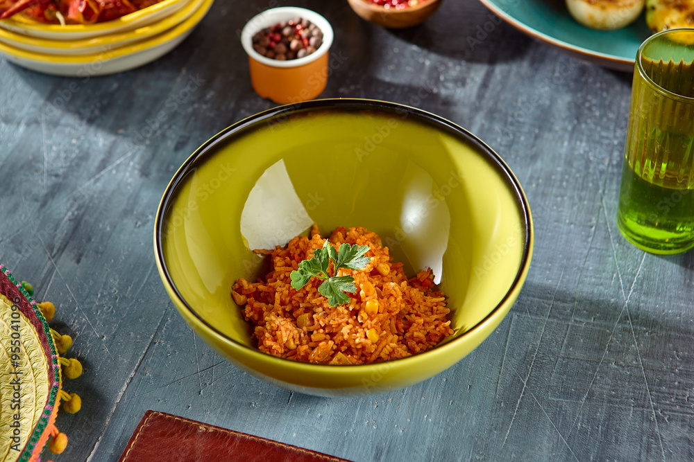 Authentic Mexican Corn Rice in Yellow Bowl on Rustic Table – Vibrant Latin American Cuisine Authentic Mexican Corn Rice in Yellow Bowl on Rustic Table – Vibrant Latin American Cuisine
