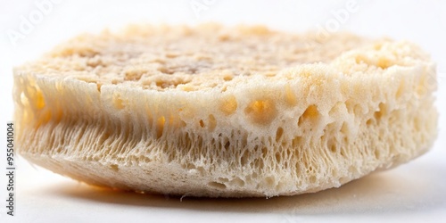 A close-up view of a human feces sample on a white background, showcasing its natural texture and color, with slight streaks and irregularities. photo