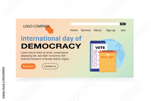 Illustration of International Democracy Day featuring a globe, voting box, and checked vote paper