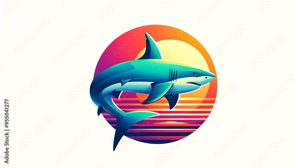 Retro Sunset Shark Logo Illustration Retro Sunset Shark Logo Illustration