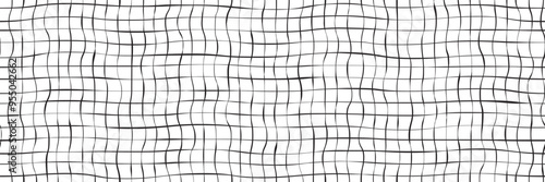 Handdrawn grid as bw simple seamless pattern. Grunge lines with shapeless doddle checks. Kid sheet of paper with wavy lines of freehand mesh. Vector illustration.