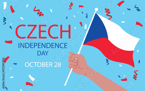 Czech Republic independence day greeting card, banner, vector illustration. National day 28th of October background with elements of flag. 