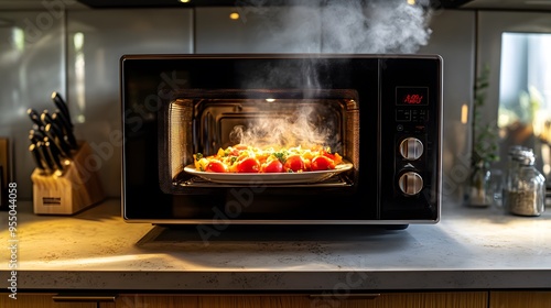 Microwave Oven with Steaming Food