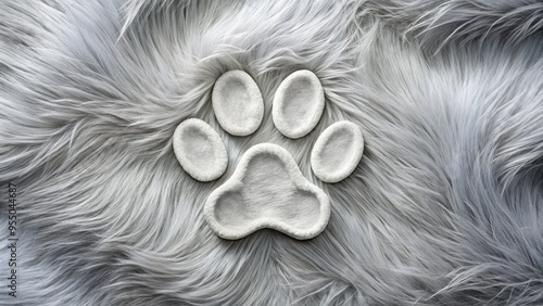 A delicate, white paw print outline stands out against a soft, gray background, showcasing the subtle nuances of a furry friend's gentle touch. photo