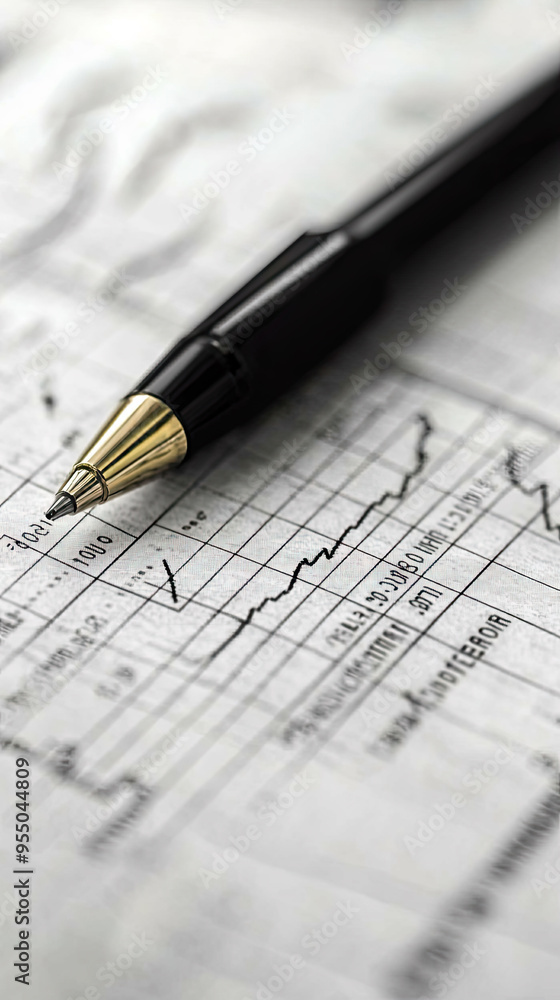 A Black Pen Resting on a Stock Market Chart, Illustrating the Potential for Growth and Investment. A Black Pen Resting on a Stock Market Chart, Illustrating the Potential for Growth and Investment.