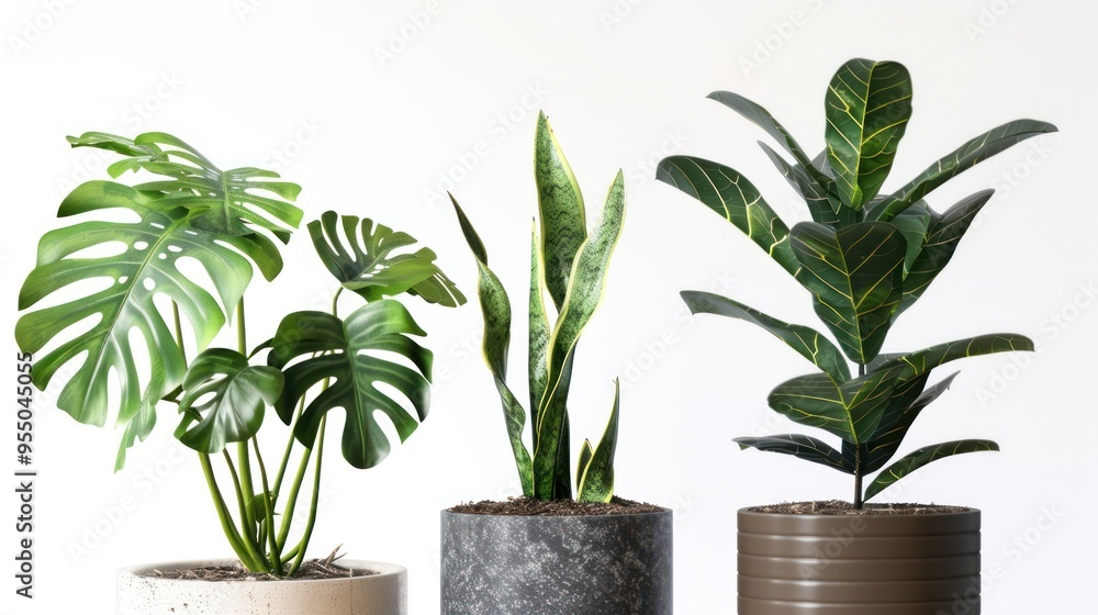 Three Potted Plants with Different Leaf Textures Three Potted Plants with Different Leaf Textures