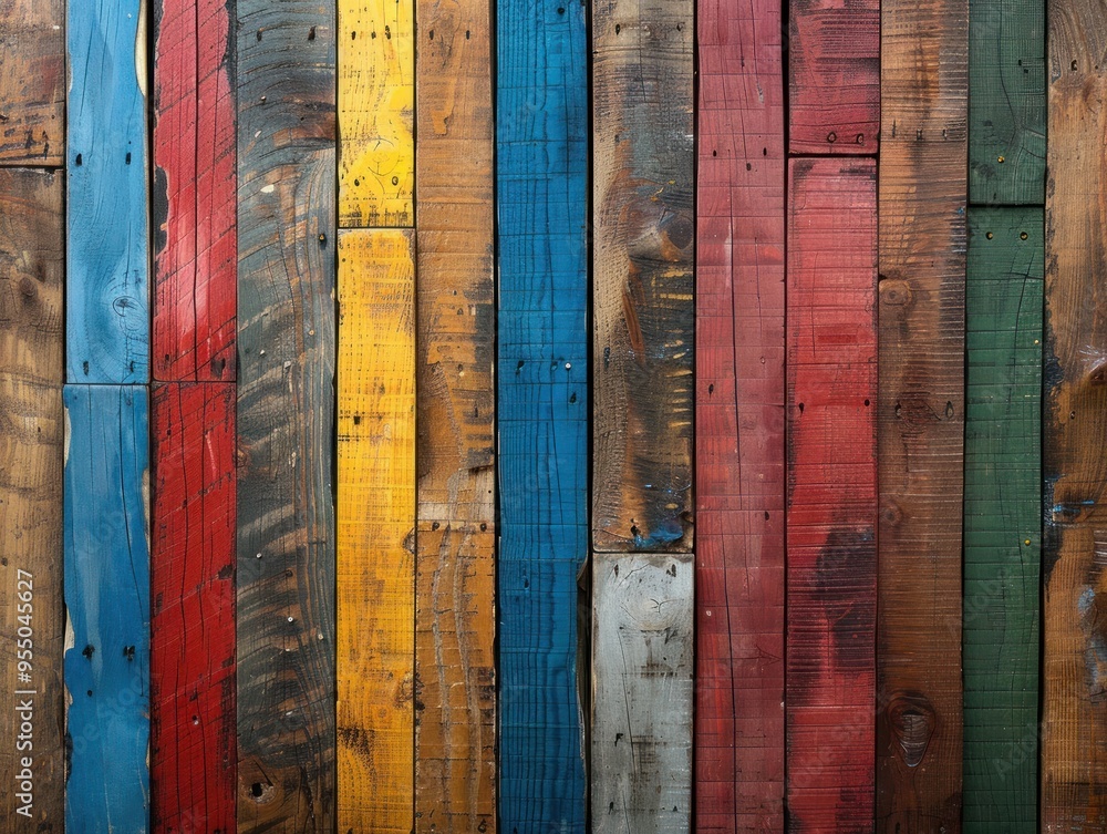 Colorful Weathered Wooden Planks with Rustic Texture Colorful Weathered Wooden Planks with Rustic Texture