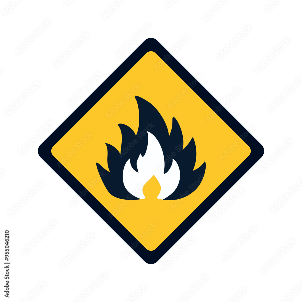 Flammable sign. Caution flammable substances. Diamond shaped warning sign. Isolated on white background Flammable sign. Caution flammable substances. Diamond shaped warning sign. Isolated on white background