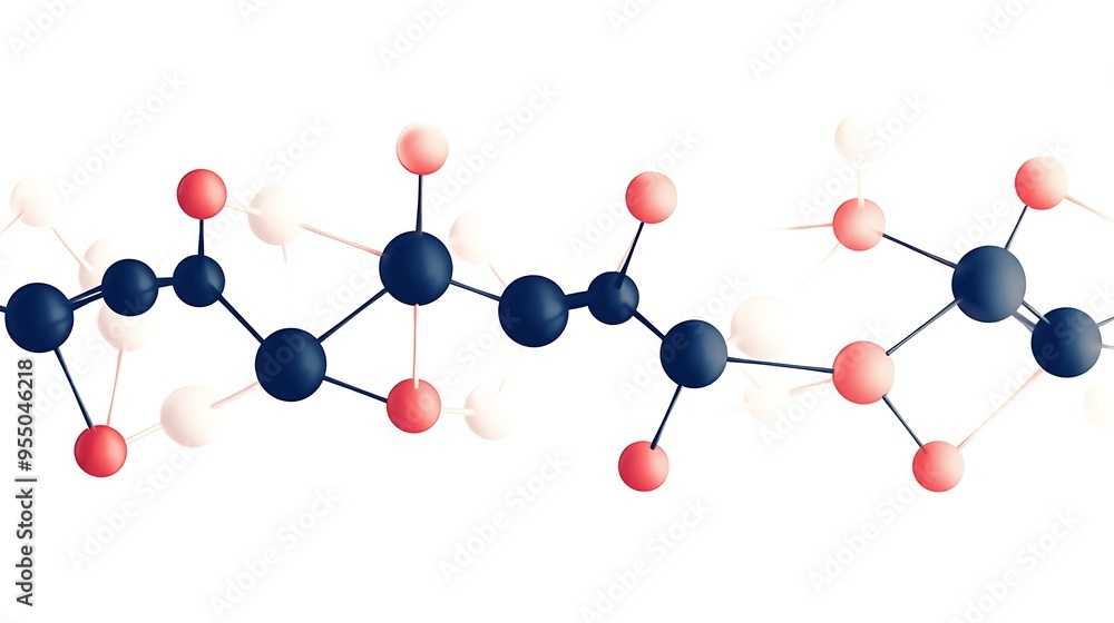 Abstract Linear Molecule with Alternating Navy Blue and Light Coral Colors on White Background Abstract Linear Molecule with Alternating Navy Blue and Light Coral Colors on White Background