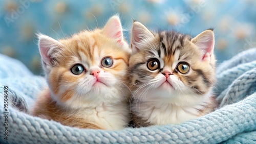 Wallpaper Mural Adorable exotic shorthair kittens with unique coat patterns and bright curious eyes playfully tousle and snuggle with each other on a soft pastel blanket. Torontodigital.ca