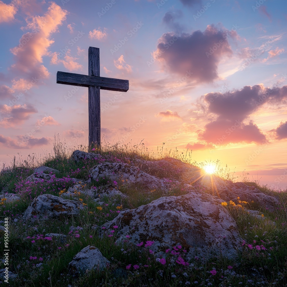 Serene Sunrise Over Mountain Cross Serene Sunrise Over Mountain Cross