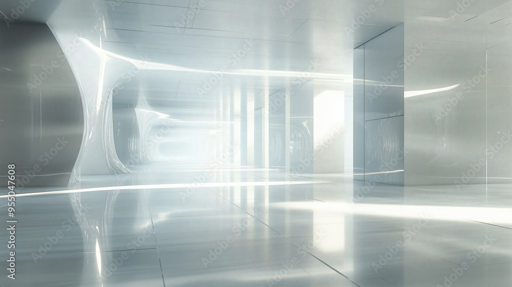 Fototapeta premium Bright and sleek abstract architectural space with soft light and flowing designs