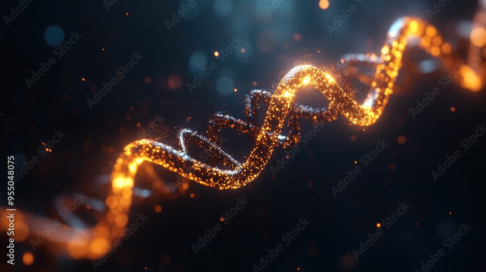 A glowing DNA helix on a dark background, representing the concept of genetics and the science of life. A glowing DNA helix on a dark background, representing the concept of genetics and the science of life.