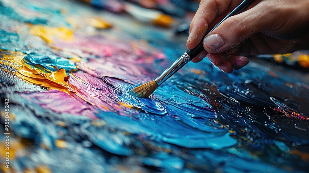 Finding Flow: An Artist Immersed in Creativity and Satisfaction through Painting a Vibrant Masterpiece
